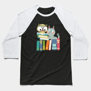 cat and owl reading book Baseball T-Shirt